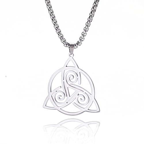 VASSAGO Celtic Spiral Knot Halskette Triple Spiral Triskele Celtic Anhänger Halskette Spiral Trinity Knot Halskette Good Luck Irish Celtic Knot Halskette Amulett Schmuck Geschenk für Männer (Silber-B) von VASSAGO