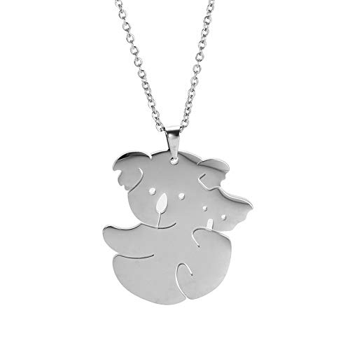 VASSAGO Koalabär Mama und Koala Kind Anhänger Halskette Edelstahl Schöne Tier Charme Silber Schlüsselbein Kette für Frauen Mädchen Geschenke (Stahlfarbe) von VASSAGO