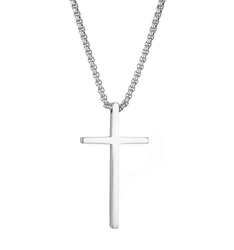 VASSAGO Kreuz-Halskette für Herren, Edelstahl, Silber, Schwarz, Gold, Kreuz-Anhänger, einfacher Glaube, Schmuck, Geschenk für Männer, Kastenkette, 59,9 cm, Edelstahl, Kein Edelstein von VASSAGO