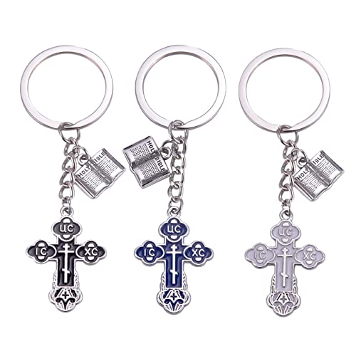 VASSAGO Kreuz Schlüsselanhänger Religiöses Christliches Orthodoxes Kruzifix Knospenkreuz Jesus Christus Östliches Kreuz Charm Anhänger Schlüsselring (3PCS) von VASSAGO