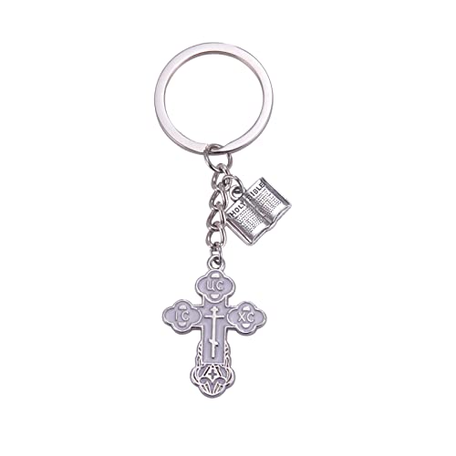 VASSAGO Kreuz Schlüsselanhänger Religiöses Christliches Orthodoxes Kruzifix Knospenkreuz Jesus Christus Östliches Kreuz Charm Anhänger Schlüsselring (Weiß) von VASSAGO