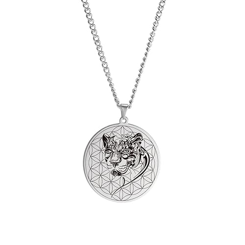 VASSAGO Leben Blume Halskette Edelstahl Mystery Leopard Anhänger Heilige Geometrie Tierschmuck für Männer Frauen von VASSAGO