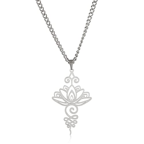 VASSAGO Lotus Blume Anhänger Halskette Edelstahl Unalome Lotus Halskette Choker Chakra Symbol Geometrie Hindu-Lotus Anhänger spiritueller Schmuck Geschenk für Männer Frauen, Edelstahl, Kein Edelstein von VASSAGO