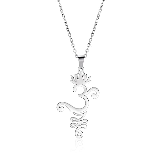 VASSAGO Lotusblume Om Halskette für Frauen Mädchen Unalome Lotus Anhänger Om Aum Ohm Symbol Yoga Halskette mit Lotusblüte Charm Edelstahl Spiritueller Schmuck Buddism Geschenk, Edelstahl von VASSAGO