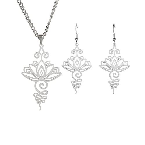 VASSAGO Lotusblumen-Anhänger Halskette Edelstahl Unalome Lotus Halskette Choker Chakra Symbol Geometrie Hindu-Lotus Anhänger Spiritueller Schmuck Geschenk für Männer Frauen, Edelstahl von VASSAGO