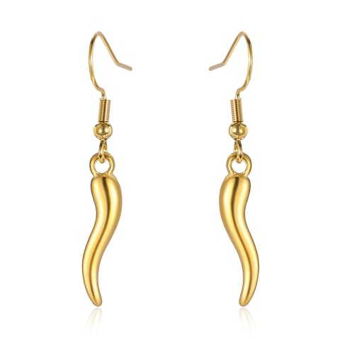 VASSAGO Lucky Amulett Italienisches Horn baumeln Ohrringe für Frauen Edelstahl Cornicello Tropfen Ohrringe, Edelstahl von VASSAGO