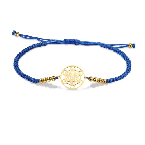 VASSAGO Metatron Würfel Armband für Frauen Männer Heilige Geometrie Dichtungen von Erzengel Edelstahl verstellbare farbige Perlen geflochtene Armbänder Amulett Schmuck (Metatron Würfel-A) von VASSAGO