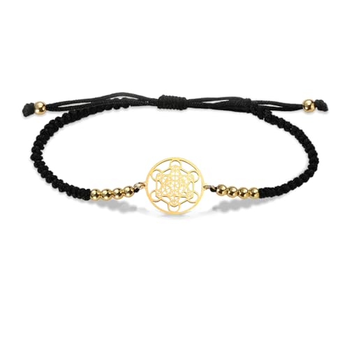 VASSAGO Metatron Würfel Armband für Frauen Männer Heilige Geometrie Dichtungen von Erzengel Edelstahl verstellbare farbige Perlen geflochtene Armbänder Amulett Schmuck (Metatron Würfel-B) von VASSAGO