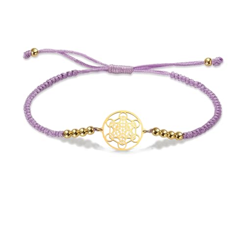 VASSAGO Metatron Würfel Armband für Frauen Männer Heilige Geometrie Dichtungen von Erzengel Edelstahl verstellbare farbige Perlen geflochtene Armbänder Amulett Schmuck (Metatron Würfel-P) von VASSAGO