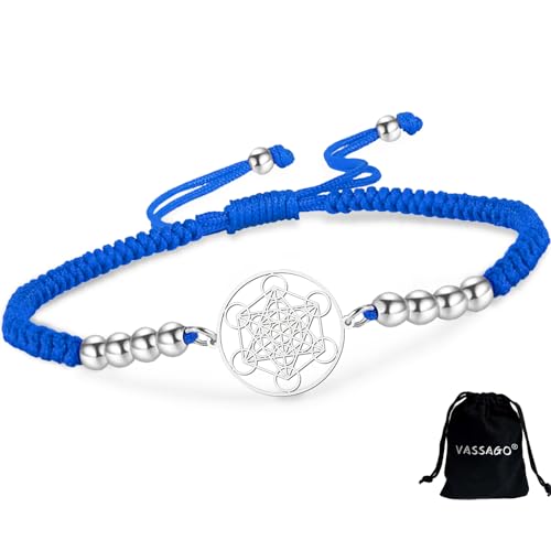 VASSAGO Metatron's Cube Armband Frauen Heilige Geometrie Siegel Engel Erzengel Verstellbare Armbänder Bunte Perlen Amulett Schmuck, 0.9*0.79“, Edelstahl, Kein Edelstein von VASSAGO
