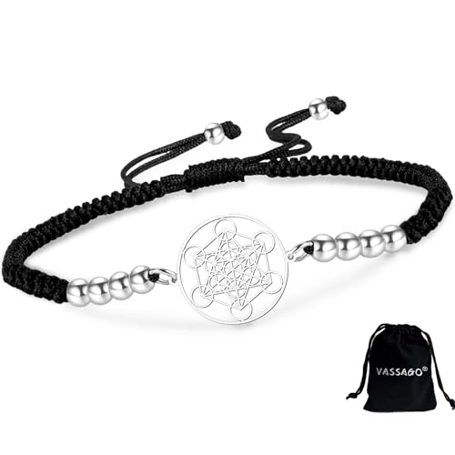 VASSAGO Metatron's Cube Armband Frauen Heilige Geometrie Siegel Engel Erzengel Verstellbare Armbänder Bunte Perlen Amulett Schmuck, 0.9*0.79“, Edelstahl, Kein Edelstein von VASSAGO