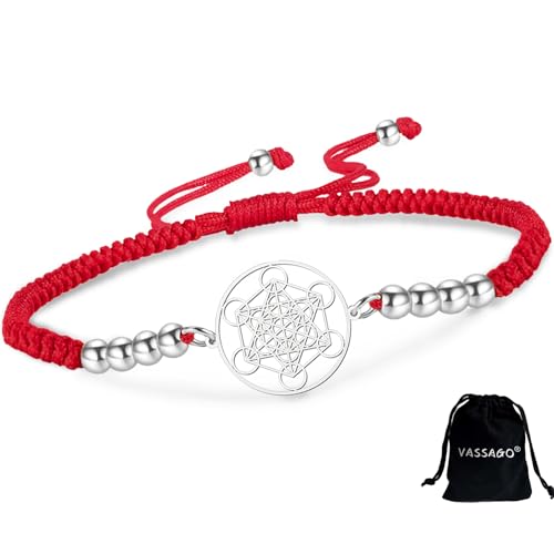 VASSAGO Metatron's Cube Armband Frauen Heilige Geometrie Siegel Engel Erzengel Verstellbare Armbänder Bunte Perlen Amulett Schmuck, 0.9*0.79“, Edelstahl, Kein Edelstein von VASSAGO