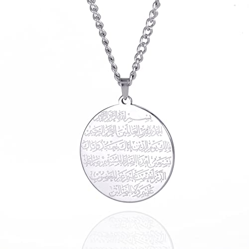 VASSAGO Muslimische Allah-Halskette islamischer Allah-Anhänger Halskette für Männer Frauen Ayatul Kursi Islam Koran Allah Charm Eid arabisches Geschenk religiöser Schmuck, Edelstahl von VASSAGO