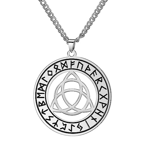 VASSAGO Halskette mit nordischem Wikingeranhänger, Edelstahl, ausgehöhlter Kompass, Valknut, keltischer Knoten, nordische Rune, Dreizack, Vegvisir-Anhänger, nordischer heidnischer Schmuck, Edelstahl von VASSAGO
