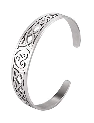 VASSAGO Nordische Wikinger-Triskele-Symbol irische Dreifaltigkeit keltischer Knoten Manschette Armband Edelstahl Armreif Vintage Amulett Schmuck Geschenke für Männer Frauen Teenager, 2 6 inch, Metall von VASSAGO