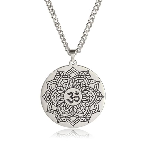 VASSAGO Om Aum Halskette Ohm Lotus Anhänger Buddha Kette Edelstahl Rund Meditationsschmuck für Männer Frauen von VASSAGO