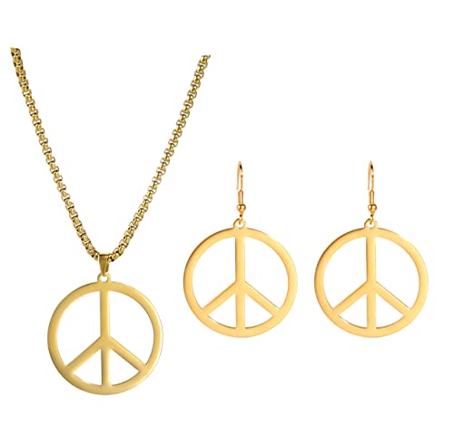 VASSAGO Peace Sign Ohrringe Edelstahl Erde Zubehör Hängende Ohrringe Hippie Zubehör für 60er oder 70er Jahre Party Schmuck Set für Frauen Männer von VASSAGO