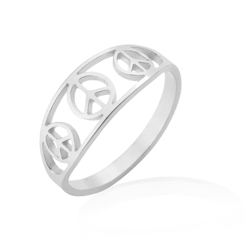 VASSAGO Peace Sign Ring Edelstahl Weltfriedenssymbol Ring Hippie Party Zubehör Schmuck für Frauen Männer (Silber, 59.5(18.9)) von VASSAGO