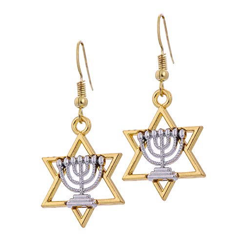 VASSAGO Religiöser jüdischer Davidstern, Israel, Chanukka, Menora, Kerze, Kerzenständer, Tropfenohrring für Frauen und Mädchen, Metall von VASSAGO