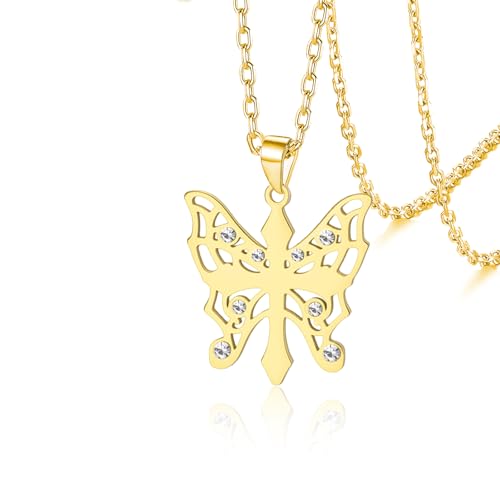 VASSAGO Schmetterlingskette für Frauen Edelstahl-Kreuzkette Modisches trendiges Geburtstagsgeschenk für Ehefrau Mutter Teenager (Gold) von VASSAGO