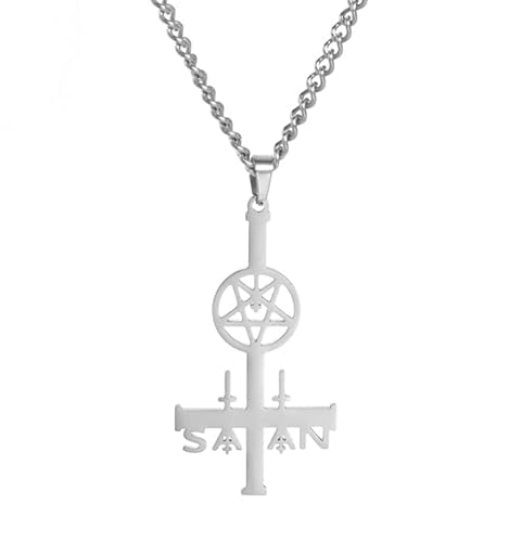 VASSAGO Siegel des Satanischen Halskette Edelstahl Leviathan Kreuz Lucifer Devil Anhänger Inverted Pentagramm Schmuck für Männer Frauen, Edelstahl, Kein Edelstein von VASSAGO