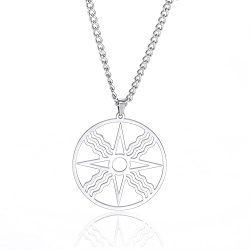 VASSAGO Siegel von Shamash Symbol Anhänger Halskette Sonnengott Anhänger Trendy Halskette Sonne Symbol Halskette für Männer Frauen Edelstahl Schmuck Geschenk, Edelstahl von VASSAGO