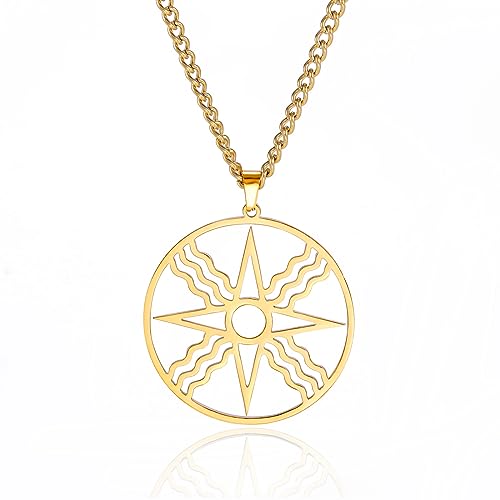 VASSAGO Siegel von Shamash Symbol Anhänger Halskette Sonnengott Anhänger Trendy Halskette Sonne Symbol Halskette für Männer Frauen Edelstahl Schmuck Geschenk, Edelstahl von VASSAGO