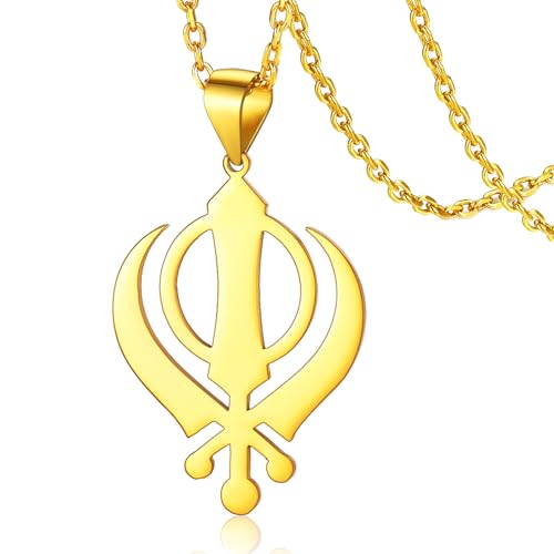 VASSAGO Sikhismus Halskette Sikh Khanda Schwert Halskette für Damen Herren Edelstahl Sikhs Halsketten Schwert Symbol Anhänger Religiöser Schmuck von VASSAGO