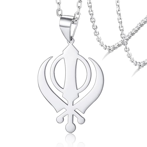 VASSAGO Sikhismus Halskette Sikh Khanda Schwert Halskette für Damen Herren Edelstahl Sikhs Halsketten Schwert Symbol Anhänger Religiöser Schmuck von VASSAGO