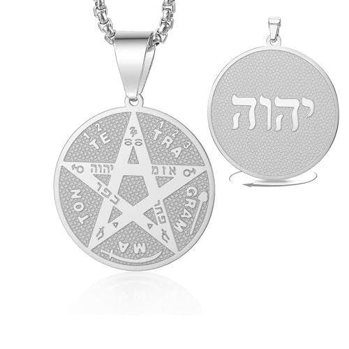 VASSAGO Tetragrammaton Pentagramm Halskette Für Männer Frauen Penta cle Anhänger Hebräischer Name Gottes Symbol Schutz Amulett Wicca Pagan Schmuck Geschenke (Kasten kette-S) von VASSAGO