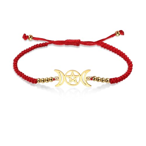 VASSAGO Triple Moon Goddess Armband für Frauen Wicca Pentagram Amulett Handgemachtes geflochtenes Mond Pentakel Armband Seil Schnur Armband Pagan Schmuck (Netz) von VASSAGO