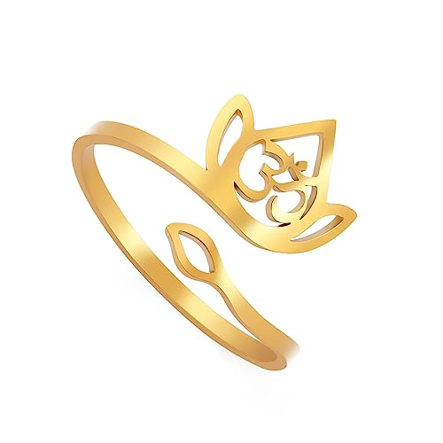 VASSAGO Verstellbare Lotusblumen-Ringe für Frauen, Om Yoga Blume Versprechen Ringe, Ausschnitt einfarbig Lotusblume Ring, verstellbarer Lotusring inspirierender Schmuck, Geschenk für Frauen Mädchen von VASSAGO