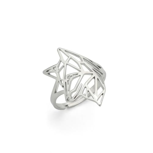 VASSAGO Verstellbare stapelbare Ringe Edelstahl Tier Fingerring Wolf Hund Fuchs Kopf Ringe Rock Punk Stil Gothic Biker Ring für Männer Frauen, Einstellbar, Edelstahl von VASSAGO