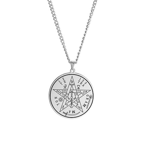 VASSAGO Vintage Hebräisch Esoterik Tetragrammaton Halskette Edelstahl Pentagramm Talisman Name Gottes Anhänger Schmuck für Männer Frauen von VASSAGO