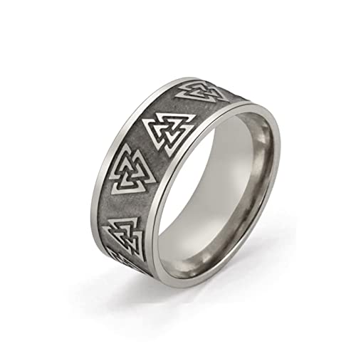 VASSAGO Vintage Valknut Wikinger Keltischer Ring Edelstahl Odin Symbol Talisman Irish Norse Pagan Schmuck für Männer Frauen, 8, Edelstahl, Kein edelstein (S, 10) von VASSAGO