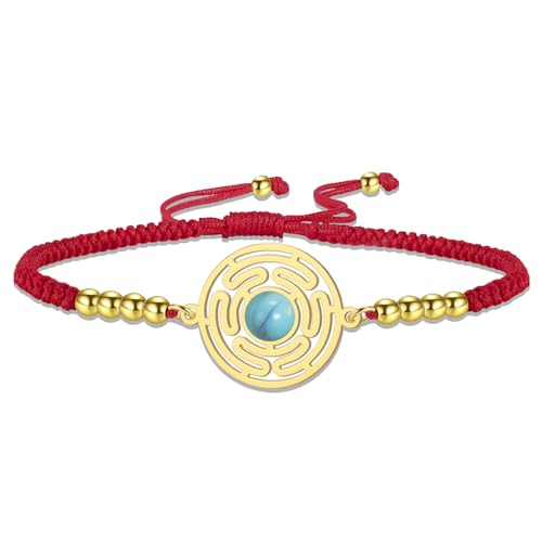 VASSAGO Wheel of Hecate Armband Edelstahl Hecate-Anhänger verstellbar handgefertigt farbige Perlen geflochtener Schmuck heidnisches Wicca-Amulett für Damen und Herren (Gold-rotes Seil) von VASSAGO