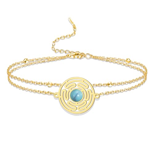 VASSAGO Wheel of Hecate Armband Edelstahl Hecate-Anhänger verstellbar handgefertigt farbige Perlen geflochtener Schmuck heidnisches Wicca-Amulett für Damen und Herren (Goldbeschichtet) von VASSAGO