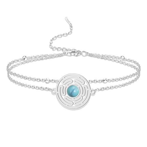 VASSAGO Wheel of Hecate Armband Edelstahl Hecate-Anhänger verstellbar handgefertigt farbige Perlen geflochtener Schmuck heidnisches Wicca-Amulett für Damen und Herren (Silberbeschichtet) von VASSAGO