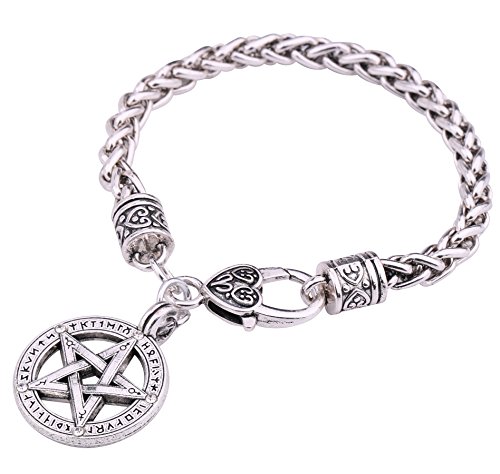 VASSAGO Wicca nordisches Wikinger-Runen-Pentagramm-Armband, Weizenkette, Armband für Damen und Herren, 7.87 inches, Metall von VASSAGO