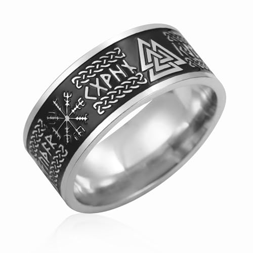 VASSAGO Wikinger Ringe für Männer Frauen Nordische Runen Mjolnir Vegvisir Kompass Triskele Valknut Helm der Amulett Ring keltischen Knoten Triquetra Ring Größe 7-12 von VASSAGO