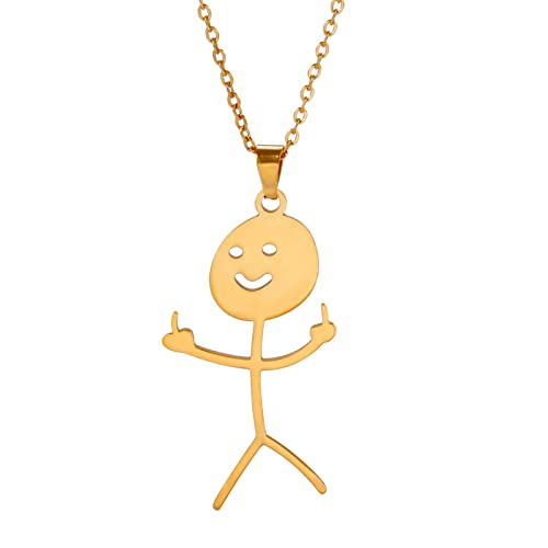 VASSAGO Witzig Doodle Halskette für Männer Frauen Smiley Funny Doodle Halskette Edelstahl Mittelfinger Anhänger Halskette Personalisierte Coole Halsketten Schmuck Geschenk (Gold) von VASSAGO