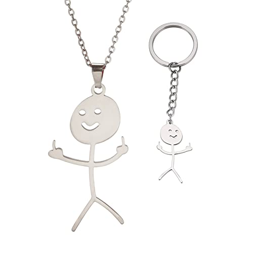 VASSAGO Witzig Doodle Halskette für Männer Frauen Smiley Funny Doodle Halskette Edelstahl Mittelfinger Anhänger Halskette Personalisierte Coole Halsketten Schmuck Geschenk (Keychian B) von VASSAGO