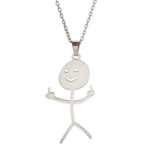 VASSAGO Witzig Doodle Halskette für Männer Frauen Smiley Funny Doodle Halskette Edelstahl Mittelfinger Anhänger Halskette Personalisierte Coole Halsketten Schmuck Geschenk (Silber) von VASSAGO