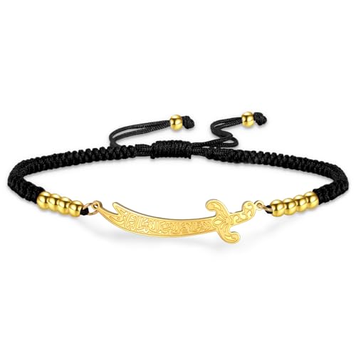 VASSAGO Zulfiqar Armband für Frauen Männer Edelstahl Imam Ali Schwert Anhänger Islamisches arabisches Geflochtenes Seil-Schnur Islam Muslimischer Schmuck (String-B-G) von VASSAGO