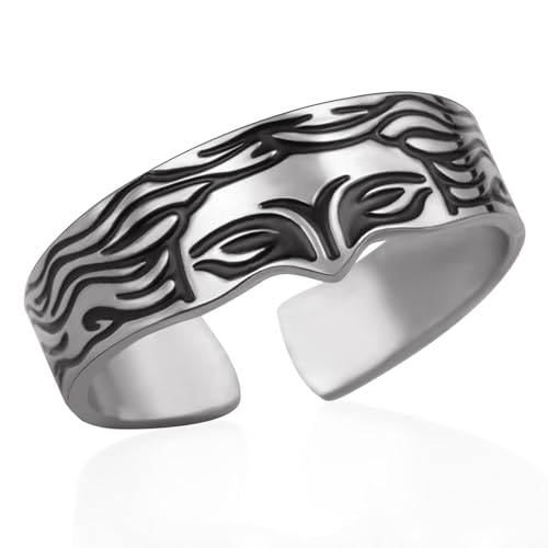Venus-Ring im Vintage-Stil, halbes Gesicht, Edelstahl, verstellbar, offen, stapelbar, Daumen, modisch, griechischer Schmuck, Geschenk, Edelstahl, Kein Edelstein von VASSAGO