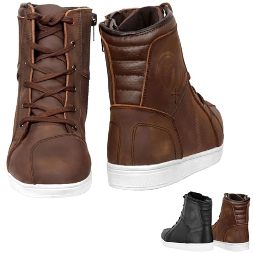 VASTER Motorrad Stiefel Motorrad Abenteuer Reiter Schuhe Leder Wasserdicht Sneaker Mode Für Männer CE Genehmigt EN 13634: 2017, Braun 036, 42 EU von VASTER