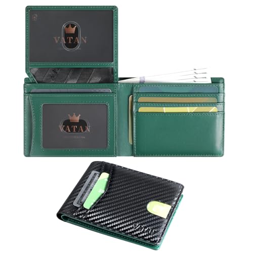 VATAN Geldbörse für Herren, minimalistisch, Kreditkartenetui, schlankes Leder, RFID-2 Ausweisfenster, großes Fassungsvermögen, mit Geschenkbox, Schwarz und Grün, Einheitsgröße VATAN Geldbörse für Herren, minimalistisch, Kreditkartenetui, schlankes Leder, RFID-2 Ausweisfenster, großes Fassungsvermögen, mit Geschenkbox, Schwarz und Grün, Einheitsgröße von VATAN