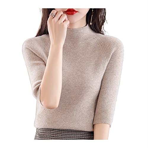 DEETEN Kaschmirpullover Damen Kurzarm Pullover Damen Pullover Kurzarm Slim Fit Strickoberteil (Color : Camel, Size : M) von DEETEN