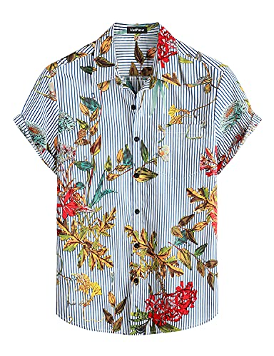 VATPAVE Herren Floral HawaiiHemden Casual Knopfleiste Kurzarm Aloha Strand Shirts Mittel Dunkelblau Button up von VATPAVE