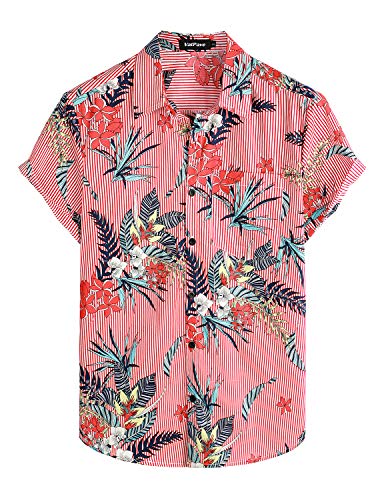 VATPAVE Herren Floral HawaiiHemden Casual Knopfleiste Kurzarm Aloha Strand Shirts 3X-Large Rot von VATPAVE